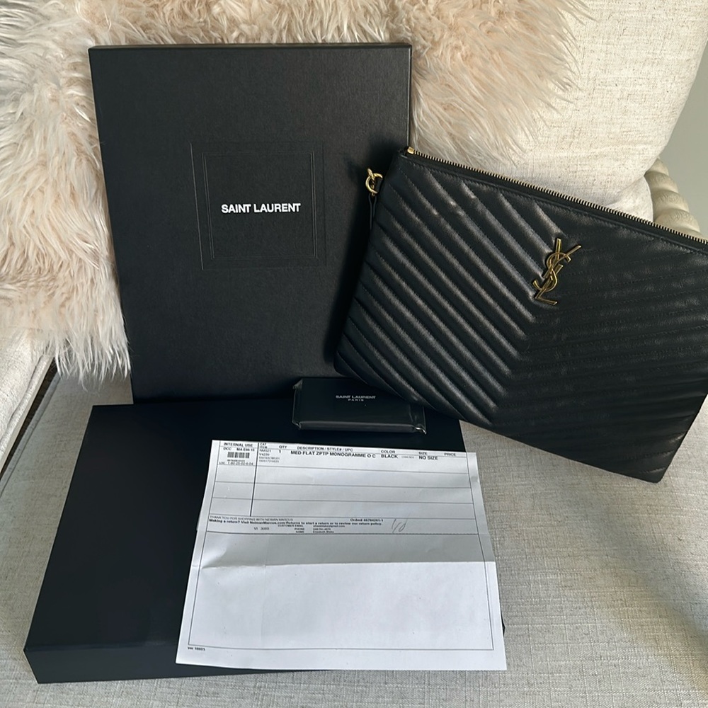 Saint Laurent Medium Monogramme Quilted Leather Pouch / Clutch YSL